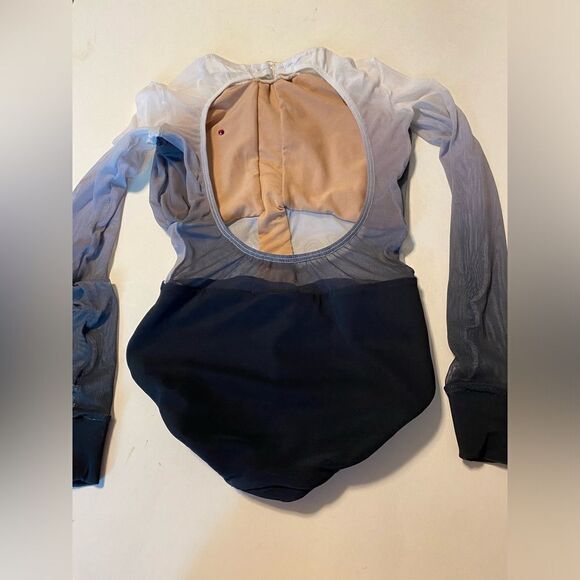 Patrick J designs dance costume black, white, ombre mesh, long sleeve leotard CL - Picture 2 of 10